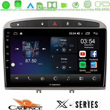 Cadence x Series Peugeot 308/rcz 8core Android12 4+64gb Navigation Multimedia Tablet 9 (Ασημί Χρώμα) u-x-Pg705s