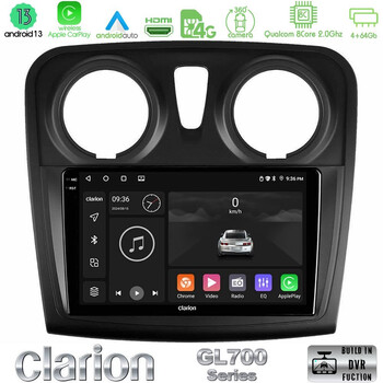 Clarion Gl700 Series 8core Android13 4+64gb Dacia Dokker 2014-2021 Navigation Multimedia Tablet 9 με Carplay &Amp; Android Auto u-gl7-Dc1132