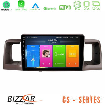 Bizzar cs Series 4core Android13 2+32gb Toyota Corolla 2002-2006 Navigation Multimedia Tablet 9 u-cs-Ty0254