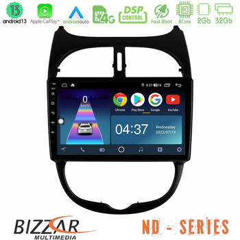 Bizzar nd Series 8core Android13 2+32gb Peugeot 206 Navigation Multimedia Tablet 9 u-nd-Pg0540