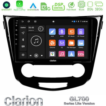 Clarion Gl700 Lite Series 8core Android11 2+32gb Nissan Qashqai j11 (Manual A/c) Navigation Multimedia Tablet 10 με Carplay &Amp; Android Auto u-G72l-Ns0004m