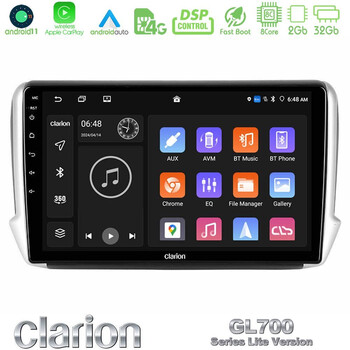 Clarion Gl700 Lite Series 8core Android11 2+32gb Peugeot 208/2008 Navigation Multimedia Tablet 10 με Carplay &Amp; Android Auto u-G72l-Pg0164