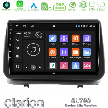 Clarion Gl700 Lite Series 8core Android11 2+32gb Renault Clio 2005-2012 Navigation Multimedia Tablet 9 με Carplay &Amp; Android Auto u-G72l-Rn0003