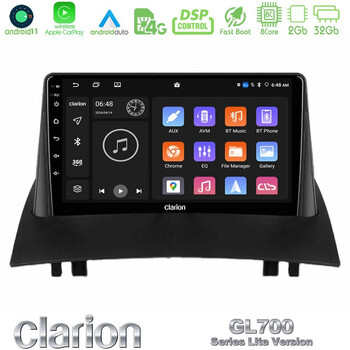 Clarion Gl700 Lite Series 8core Android11 2+32gb Renault Megane 2 2002-2008 Navigation Multimedia Tablet 9 με Carplay &Amp; Android Auto u-G72l-Rn0717