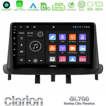 Clarion Gl700 Lite Series 8core Android11 2+32gb Renault Megane 3 2009-2013 Navigation Multimedia Tablet 9 με Carplay &Amp; Android Auto u-G72l-Rn0718