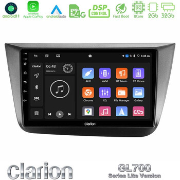 Clarion Gl700 Lite Series 8core Android11 2+32gb Seat Altea 2004-2015 Navigation Multimedia Tablet 9 με Carplay &Amp; Android Auto u-G72l-St0840