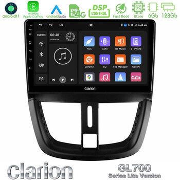 Clarion Gl700 Lite Series 8core Android11 6+128gb Peugeot 207 Navigation Multimedia Tablet 9 με Carplay &Amp; Android Auto u-G76l-Pg0688