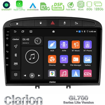 Clarion Gl700 Lite Series 8core Android11 6+128gb Peugeot 308/rcz Navigation Multimedia Tablet 9 με Carplay &Amp; Android Auto u-G76l-Pg705b