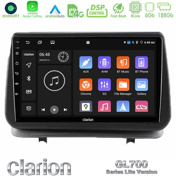 Clarion Gl700 Lite Series 8core Android11 6+128gb Renault Clio 2005-2012 Navigation Multimedia Tablet 9 με Carplay &Amp; Android Auto u-G76l-Rn0003