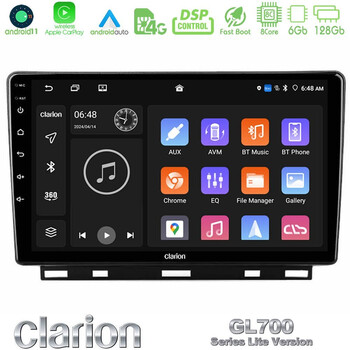 Clarion Gl700 Lite Series 8core Android11 6+128gb Renault Clio 5 2020-2024 Navigation Multimedia Tablet 9 με Carplay &Amp; Android Auto u-G76l-Rn1389