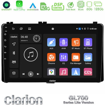 Clarion Gl700 Lite Series 8core Android11 6+128gb Toyota Corolla/auris 2017-2019  Navigat-ion Multimedia Tablet 9 με Carplay &Amp; Android Auto u-G76l-Ty1106