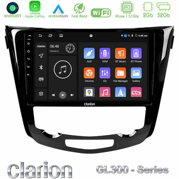 Clarion Gl300 Series 4core Android11 2+32gb Nissan Qashqai j11 (Auto A/c) Navigation Multimedia Tablet 10 με Carplay &Amp; Android Auto u-gl3-Ns0004a