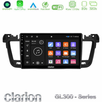 Clarion Gl300 Series 4core Android11 2+32gb Peugeot 508 2010-2018 Navigation Multimedia Tablet 9 με Carplay &Amp; Android Auto u-gl3-Pg0704