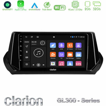 Clarion Gl300 Series 4core Android11 2+32gb Peugeot 208 2019-2023 Navigation Multimedia Tablet 9 με Carplay &Amp; Android Auto u-gl3-Pg1071