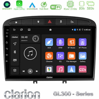 Clarion Gl300 Series 4core Android11 2+32gb Peugeot 308/rcz Navigation Multimedia Tablet 9 με Carplay &Amp; Android Auto u-gl3-Pg705b