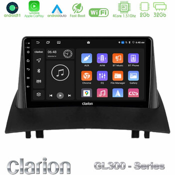 Clarion Gl300 Series 4core Android11 2+32gb Renault Megane 2 2002-2008 Navigation Multimedia Tablet 9 με Carplay &Amp; Android Auto u-gl3-Rn0717