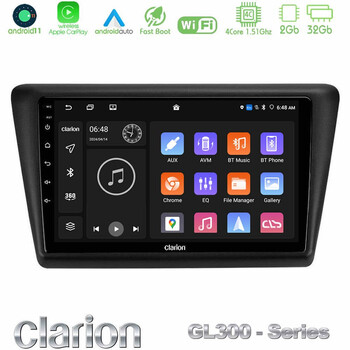 Clarion Gl300 Series 4core Android11 2+32gb Skoda Rapid 2013-2017 Navigation Multimedia Tablet 9 με Carplay &Amp; Android Auto u-gl3-Sk1067