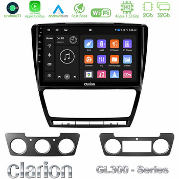 Clarion Gl300 Series 4core Android11 2+32gb Skoda Octavia 5 Navigation Multimedia Tablet 10 με Carplay &Amp; Android Auto u-gl3-Sk229b