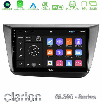 Clarion Gl300 Series 4core Android11 2+32gb Seat Altea 2004-2015 Navigation Multimedia Tablet 9 με Carplay &Amp; Android Auto u-gl3-St0840