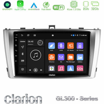 Clarion Gl300 Series 4core Android11 2+32gb Toyota Avensis t27 Navigation Multimedia Tablet 9 με Carplay &Amp; Android Auto u-gl3-Ty0864