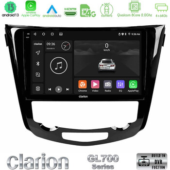 Clarion Gl700 Series 8core Android13 4+64gb Nissan Qashqai j11 (Auto A/c) Navigation Multimedia Tablet 10 με Carplay &Amp; Android Auto u-gl7-Ns0004a