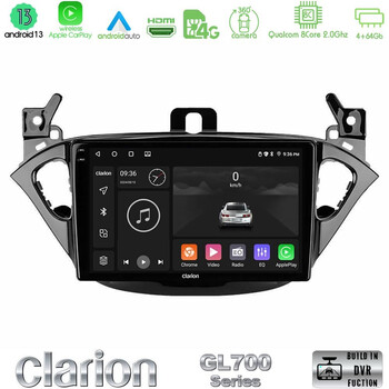 Clarion Gl700 Series 8core Android13 4+64gb Opel Corsa E/adam Navigation Multimedia Tablet 9 με Carplay &Amp; Android Auto u-gl7-Op0425