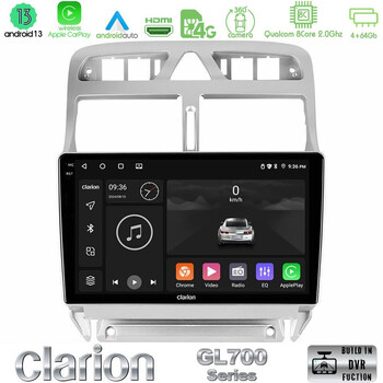 Clarion Gl700 Series 8core Android13 4+64gb Peugeot 307 2002-2008 Navigation Multimedia Tablet 9 με Carplay &Amp; Android Auto u-gl7-Pg0655