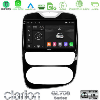 Clarion Gl700 Series 8core Android13 4+64gb Renault Clio 2016-2019 Navigation Multimedia Tablet 10 με Carplay &Amp; Android Auto u-gl7-Rn782