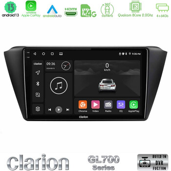 Clarion Gl700 Series 8core Android13 4+64gb Skoda Fabia 2015-2021 Navigation Multimedia Tablet 9 με Carplay &Amp; Android Auto u-gl7-Sk0150