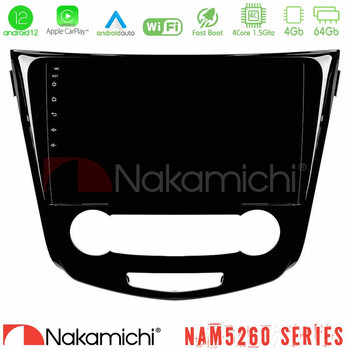 Nakamichi Nam5260 Series 4core Android12 4+64gb Nissan Qashqai j11 (Manual A/c) Navigation Multimedia Tablet 10 με Carplay &Amp; Android Auto u-n44-Ns0004m