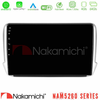 Nakamichi Nam5260 Series 4core Android12 4+64gb Peugeot 208/2008 Navigation Multimedia Tablet 10 με Carplay &Amp; Android Auto u-n44-Pg0164