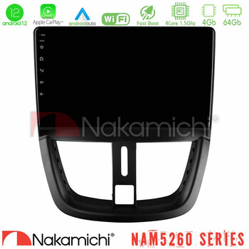 Nakamichi Nam5260 Series 4core Android12 4+64gb Peugeot 207 Navigation Multimedia Tablet 9 με Carplay &Amp; Android Auto u-n44-Pg0688