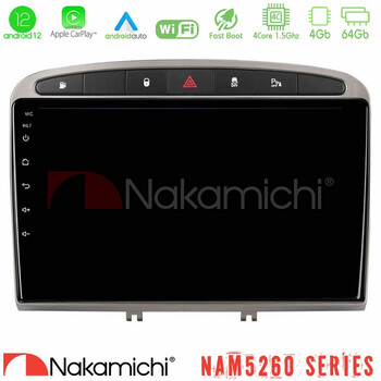 Nakamichi Nam5260 Series 4core Android12 4+64gb Peugeot 308/rcz Navigation Multimedia Tablet 9 (Ασημί Χρώμα) με Carplay &Amp; Android Auto u-n44-Pg705s