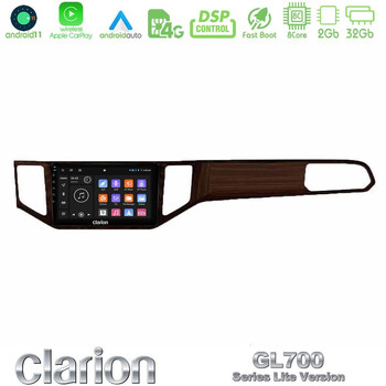 Clarion Gl700 Lite Series 8core Android11 2+32gb vw Sportsvan 2014-2020 Navigation Multimedia Tablet 9 (Ξύλινη Απόχρωση) με Carplay &Amp; Android Auto u-G72l-Vw0135br