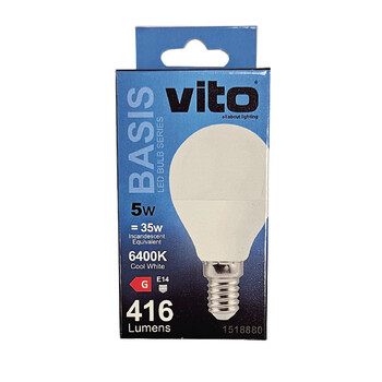 ΛΑΜΠΑ LED BASIS ΣΦΑΙΡΙΚΗ G45 E14 5W 416Lm 6400K VITO