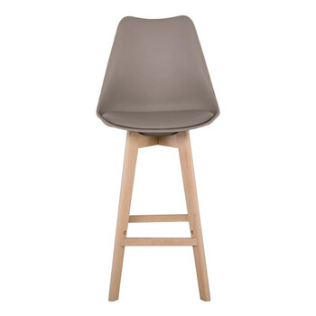 MARTIN Σκαμπό BAR Οξιά Φυσικό, PP-Pu Sand Beige, Μονταρισμένη Ταπετσαρία