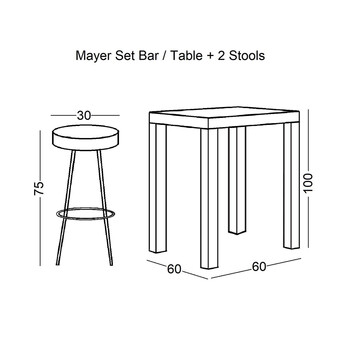 MAYER Set Bar Τραπέζι + 2 Σκαμπό Μέταλλο Βαφή Ανθρακί - Antique Brown