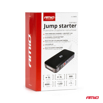 04055/AM ΕΚΚΙΝΗΤΗΣ ΜΠΑΤΑΡΙΑΣ - STARTER POWERBANK 12V 4000mAh 800A  ΜΕ ΟΘΟΝΗ LCD & ΑΣΥΡΜΑΤΗ ΦΟΡΤΙΣΗ ΑΜΙΟ - 1 τεμ.