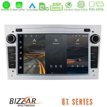 Bizzar oem Opel Astra/corsa/antara/zafira 8core Android12 4+64gb Navigation Multimedia Deckless 7" με Carplay/androidauto (Ασημί) u-8t-Op12sl