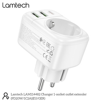 LAMTECH MULTIFUNCTIONAL WALL SOCKET 1xSCHUKO 2xUSB 1xTYPE-C PD20W