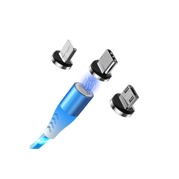 SRCLC ΚΑΛΩΔΙΟ USB ΦΟΡΤΙΣΗΣ & ΣΥΓΧΡΟΝΙΣΜΟΥ MICRO USB/TYPE-C/LIGHTING ΜΕ ΜΑΓΝΗΤΙΚΗ ΥΠΟΔΟΧΗ & ΜΠΛΕ ΦΩΣ 100 cm