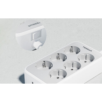 TESSAN 9 IN 1 POWER STRIP 25W 6xSCHUKO, 2xUSB, 1xTYPE-C 2M CABLE