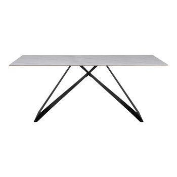 Τραπέζι Meja pakoword Sintered stone λευκό με μεταλλικά πόδια σε μαύρη απόχρωση 180x90x76εκ