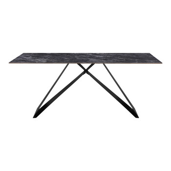 Τραπέζι Meja pakoword Sintered stone μαύρο με μεταλλικά πόδια σε μαύρη απόχρωση 180x90x76εκ