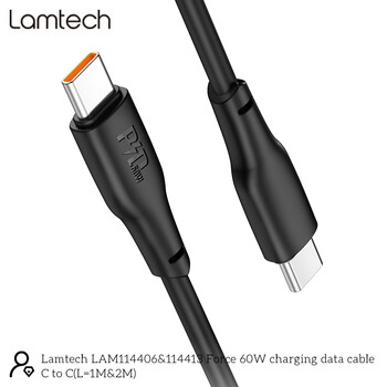 LAMTECH CHARGE AND DATA CABLE TYPE-C TO TYPE-C 60W 1M BLACK