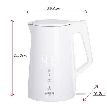 ADLER LED ELECTRIC KETTLE WITH TEMPERATURE CONTROL 1.7L STRIX WHITE