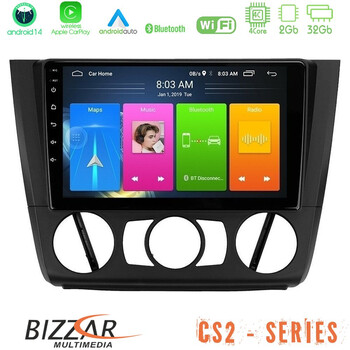Bizzar cs2 Series 4core Android14 2+32gb bmw 1series 4core Android14 2+32gb E81/e82/e87/e88 (Manual A/c) Navigation Multimedia Tablet 9" με Carplay & Android Auto u-cs2-Bm1011