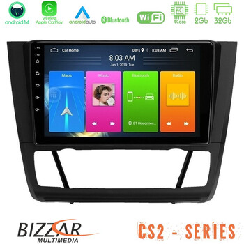 Bizzar cs2 Series 4core Android14 2+32gb bmw 1series 4core Android14 2+32gb E81/e82/e87/e88 (Auto A/c) Navigation Multimedia Tablet 9" με Carplay & Android Auto u-cs2-Bm1012