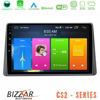 Bizzar cs2 Series 4core Android14 2+32gb Dacia Duster 2019-> Navigation Multimedia Tablet 9" με Carplay & Android Auto u-cs2-Dc0628
