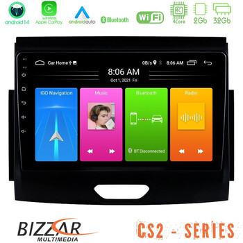 Bizzar cs2 Series 4core Android14 2+32gb Ford Ranger 2017-2022 Navigation Multimedia Tablet 9" με Carplay & Android Auto u-cs2-Fd0496